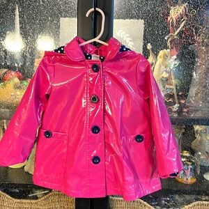 2t hot pink raincoat with polka dot lining. Like new.